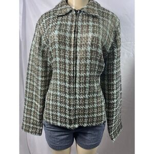 Chico's Tweed Houndstooth Plaid Metallic Zip Front Jacket Size 3